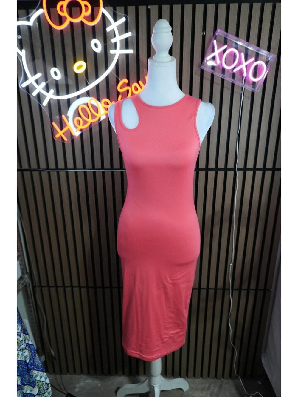 Justify Coral Knit Bodycon Midi Dress S Cut-Out Sleeveless Scoop Neck Stretch